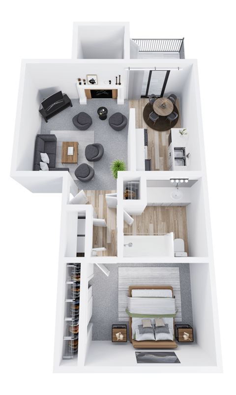 Floor plan for 1 bed, 1 bath, 665 sqft